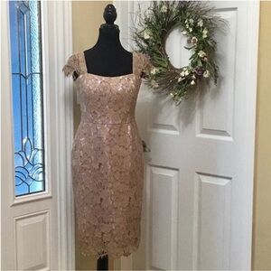 ⭐️ SALE $65 ⭐️ Ross Mayer Occasion Tan/Gold/Lavender Lace/Embroidered Dress
